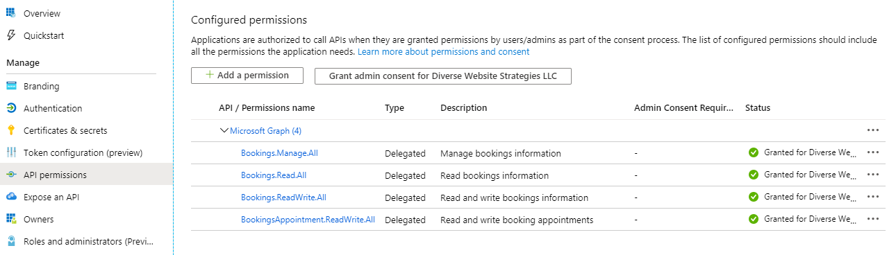 Microsoft Booking Permissions WordPress And Office 365